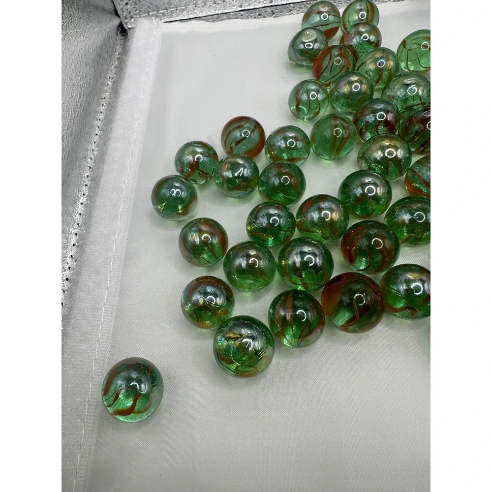 Vintage Glass‎ Marbles Lot 73 Green Swirl + Blue Shooter Mixed Sizes